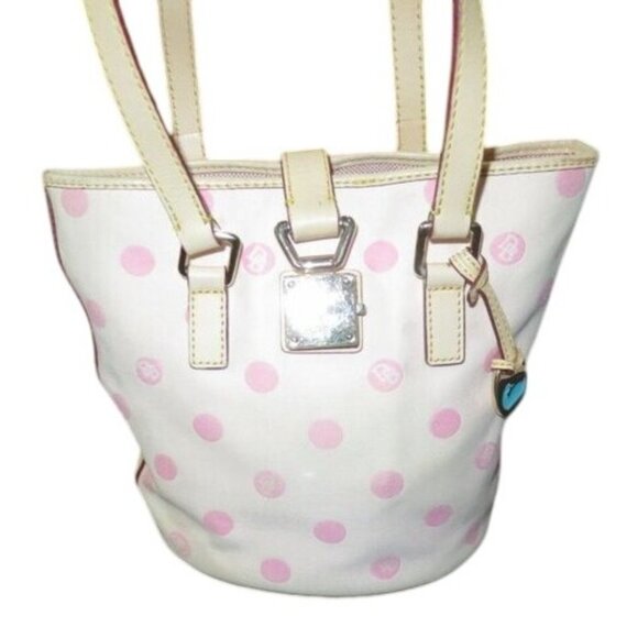 Dooney & Bourke Small Pink Canvas Polka Dot Shoulder crossbody Bag Vintage Y2K - Picture 1 of 15